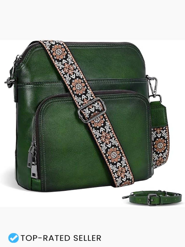 Leather Crossbody Bag Multi Pocket Medium Shoulder Purse Lightweight Travel